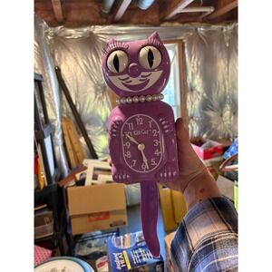 Purple Kit-Cat Klock Lady Cat Wall Clock with Pearls and Eyelashes Model BC-42
